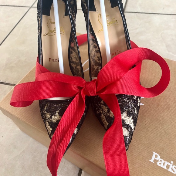 Never been worn Louboutin black lace stilettos. - Picture 1 of 4